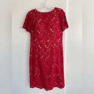 Talbots Vibrant Red Lace Short Sleeve Midi Dress